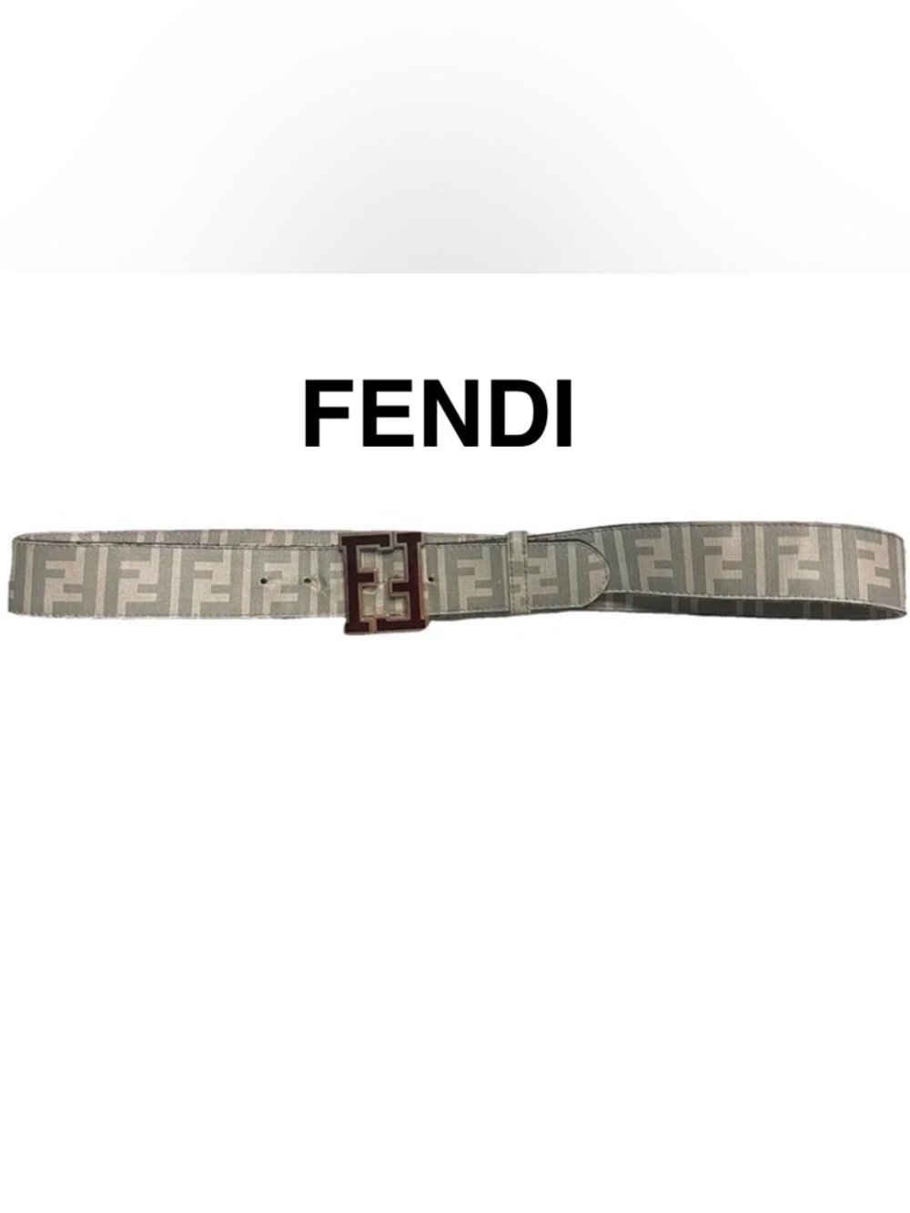 Fendi Gray FF Logo Canvas Belt with Black Double F Buckle